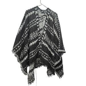 Express Black White Aztec Southwestern Fringe Poncho Shawl Wrap One Size